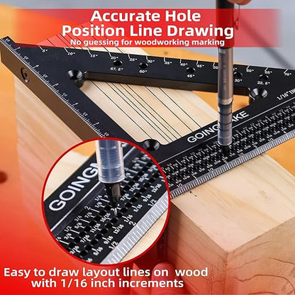 Big Carpenter Square 6x7.5 Inch Hole Scribing Ruler 3D Multi Angle Measuring Ruler 22.5-90 Degree Woodworking Square with Fixed Angle Pin 4 in 1 Square for Engineering and Construction