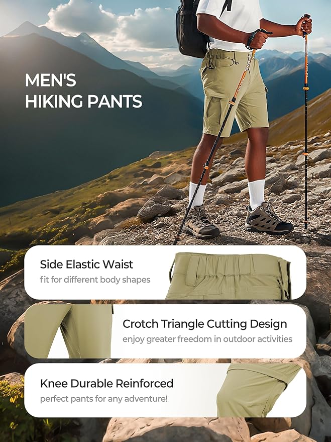Men's Convertible Hiking Pants Waterproof Quick Dry Zip-Off Lightweight Tactical Multi-Pocket Outdoor Fishing Safari Trousers