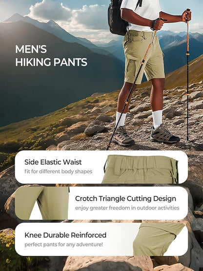 Men's Convertible Hiking Pants Waterproof Quick Dry Zip-Off Lightweight Tactical Multi-Pocket Outdoor Fishing Safari Trousers