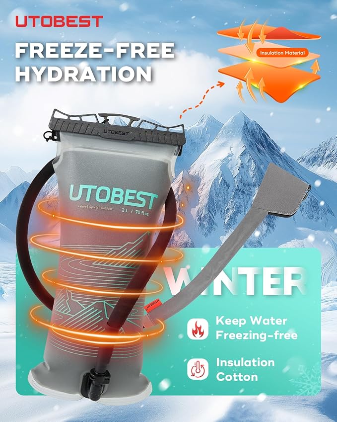 Insulated Water Bladder with Bite Valve Cover Keeps Water Cool or Warm for Hours, Leakproof TPU Hydration for Hiking Camping and Backpacking