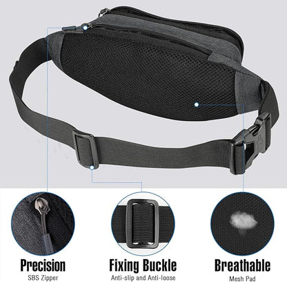WATERFLY Fanny Pack Waist Bag: Small Hip Pouch Bum Bag Fannie Pack Phanny Fannypack Waistpack Bumbag Beltbag Sport Slim Fashionable for Jogging Hiking Hiker Woman Man