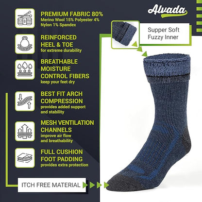 Alvada Warm Thermal Wool Socks for Winter Moisture Wicking and Breathable Cozy Boot Socks