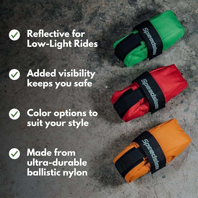 SpeedSleev Ranger Medium Bike Saddle Bag – Compact Under Seat Cycling Pack for Road, Gravel & MTB – Waterproof, Rattle-Free Tool Storage – Lightweight Bike Gear Bag with Safety Strap – Orange