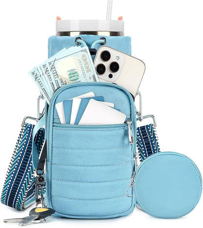 Water Bottle Carrier Bag with Strap, Sling Bag for Walking, Hiking, Cycling, Black, 40 Ounces