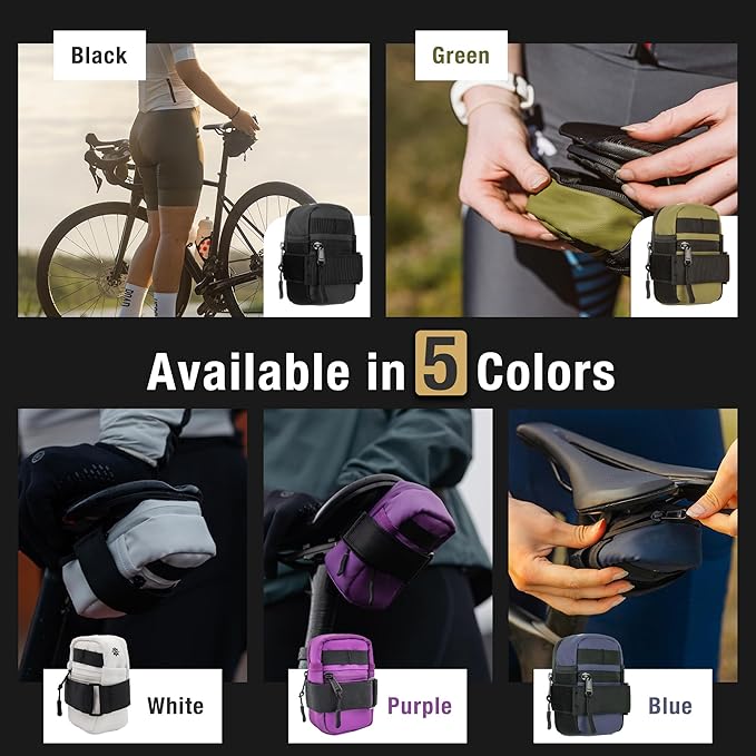 Lumiere & Co. Bike Saddle Bag – Ultra Small (0.2L) & Medium (0.5L) Options | Sleek Minimalist Design, Secure Hook & Loop Strap