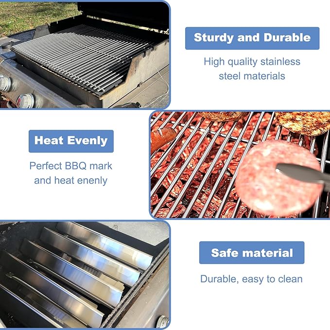 Stainless Steel 7524 7528 Grill Grates with 7620 7621 Flavorizer Bars 65505 Heat Deflectors and 62752 Burner for Weber Genesis Grill Parts 300 Series E310 E320 E330 S310 S320 S330