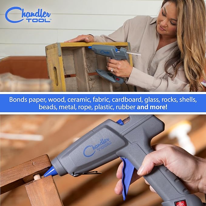 Chandler Tool Full Size Hot Glue Gun And Sticks Set for Crafts and DIY Pistola De Silicona Caliente Inalambrica Complete Heavy Duty Hot Glue Gun Kit With 10 Jumbo Glue Sticks (Blue)