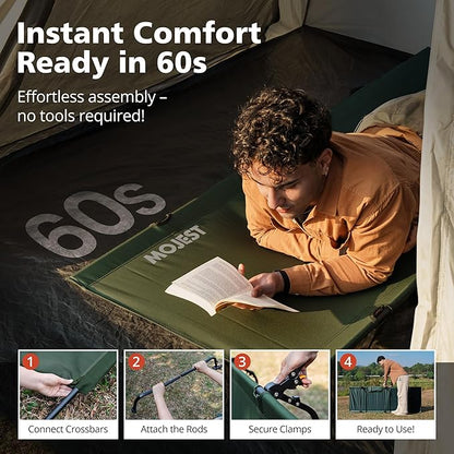 Ultralight Camping Cot for Adults, Portable Folding Camping Bed, Supports 350 lbs - Lightweight for Travel, Camping, Hiking, Backpacking, Mountaineering, Dark Green