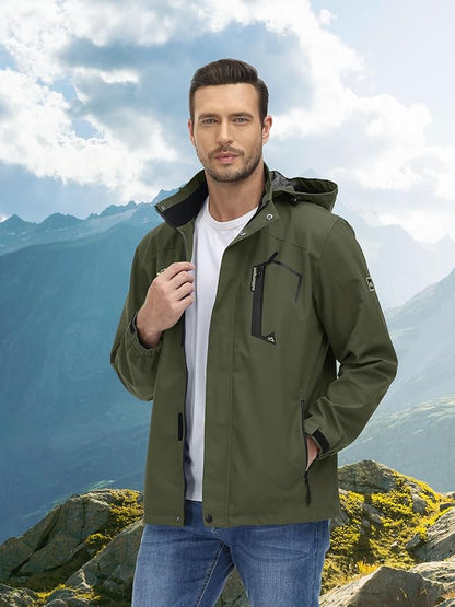 MAGCOMSEN Men's Lightweight Windbreaker Rain Jacket Raincoat with Detachable Hood for Hiking Fishing Activewear