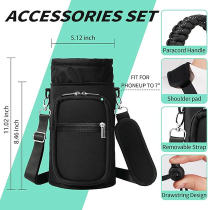 32/40/64/87/128 oz Water Bottle Carrier Bag, Neoprene Water Bottle Sleeve with 4 Pocket, Sport Water Holder with Paracord Handle and Shoulder Strap for Walking Hiking Camping Gym