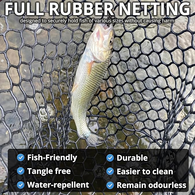 High Strength Large Landing Net - Fishing Net with Long Telescoping Handle and Soft Rubber Netting, Dip Net for Fishing, Ideal for Boat, Pier, River Angling
