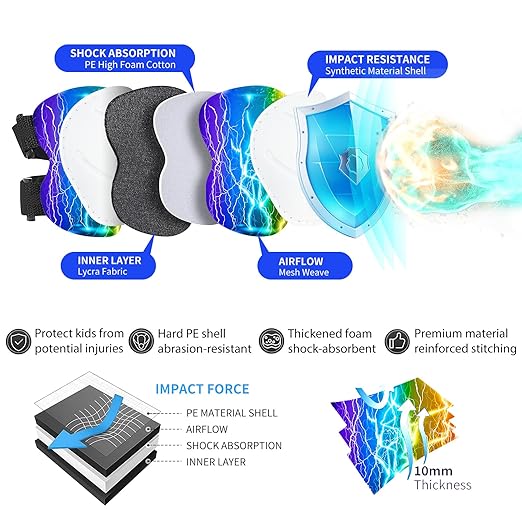 Gradient Color Kids Protective Gear Set Knee Pads for Kid 2-14 Years,W/ Adjustable Strap Kids/Youth Knee Pads Elbow Pads Wrist Guards Set for Inline Roller Skates,Cycling,BMX Bike,Skateboard,Scooter