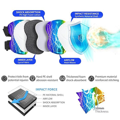 Gradient Color Kids Protective Gear Set Knee Pads for Kid 2-14 Years,W/ Adjustable Strap Kids/Youth Knee Pads Elbow Pads Wrist Guards Set for Inline Roller Skates,Cycling,BMX Bike,Skateboard,Scooter