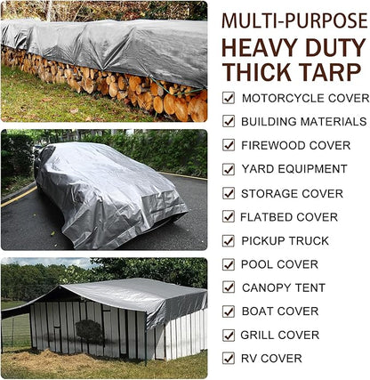 Sunvigor Tarp Waterproof 16x20Ft, Heavy Duty Tarp Cover Extra Thick 14 Mil Tear and UV Resistant, Outdoor Tarps with Grommets and Reinforced Edges for Roof, Camping, Patio, Pool, Boat