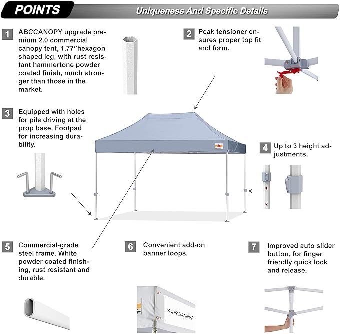 ABCCANOPY Commercial Pop Up Canopy Tent 10x15 Premium-Series, Grey