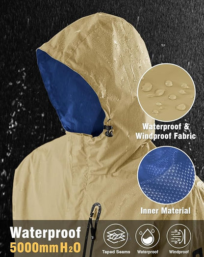 TBMPOY Men's Lightweight Rain Jackets Waterproof Raincoat with Hood Running Cycling Hiking Outdoor Windbreaker