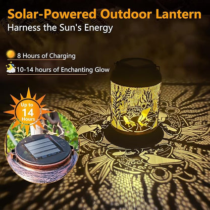 Solar Lantern Outdoor Frog Garden Decor, IP65 Waterproof Hanging Solar Powered Lights Birthdays Gifts for Women Mom, Metal Decorative Light for Patio Yard Lawn Porch Backyard Christmas