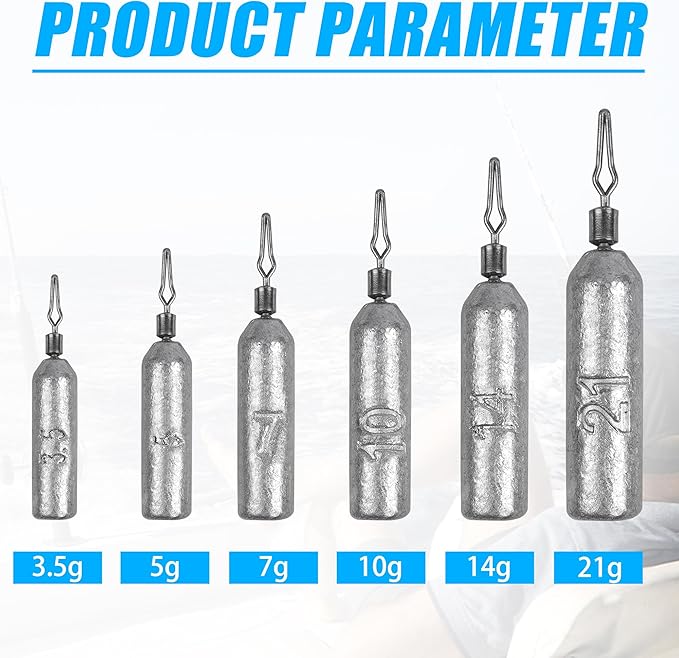 30 Pack Fishing Drop Shot Weights Lead Fishing Weights Pencil Skinny Sinkers with Barrel Swivels for Freshwater Bass Fishing