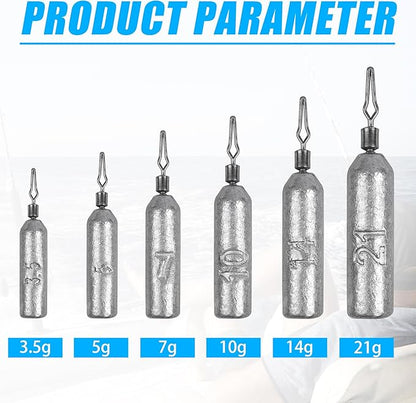 30 Pack Fishing Drop Shot Weights Lead Fishing Weights Pencil Skinny Sinkers with Barrel Swivels for Freshwater Bass Fishing