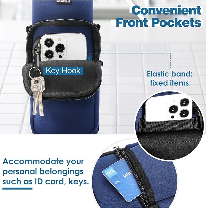 Nuovoware Water Bottle Carrier Bag,25oz/40oz/64oz Bottle Pouch Holder,Adjustable Shoulder Hand Strap 2 Pocket Sling Neoprene Sleeve Sports Accessories for Hiking Travelling Camping