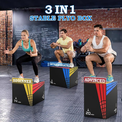 XDDIAS 65/35/22LB Heavier Foam Plyometric Box Jumps for Home Gym,Firm Soft Plyo Box,30”x24”x20”-24”x20”x16”-20"x16"x14" Foam Plyometric Box,440lb Weight Capacity Jump Box Gym for Workout Training
