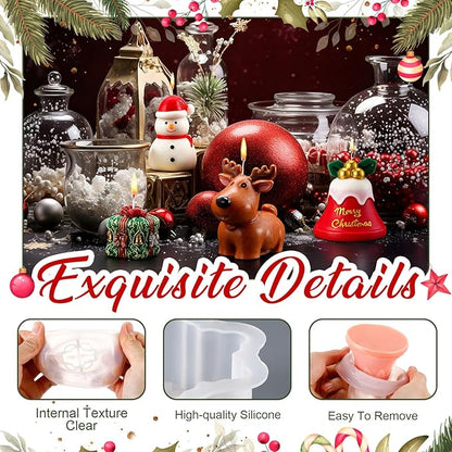 LemonRoad 8 Pcs 3D Christmas Candle Mold Set Silicone Soap Epoxy Resin Wax Mold 3D Christmas Tree, Santa, Elk, Snowman for Candle Resin Soap Craft Cake Chocolate Making Kit for Xmas Gift Party Decor