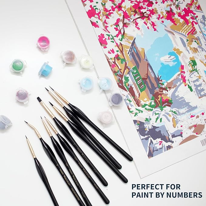 ARTEGRIA Detail Paint Brush Set, 8 Miniature Brushes with Extra Fine Tips and Ergonomic Handles, for Small Scale Models, Figurines, Paint by Numbers for Adults