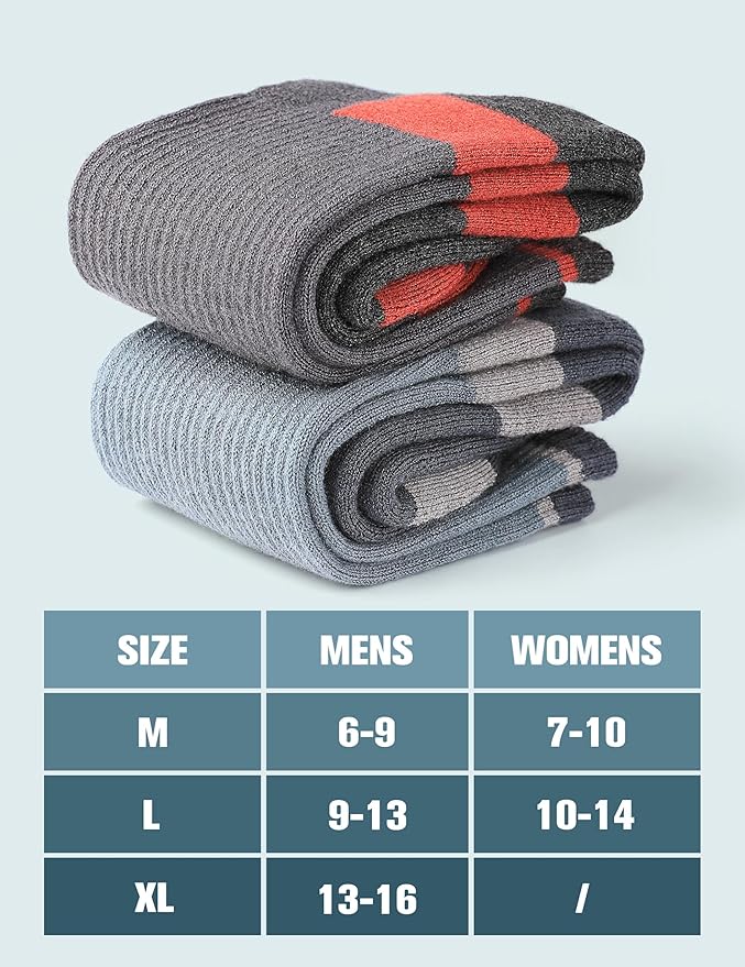 Wool Hiking Socks for Men - Women Lightweight Crew Merino Wool Socks with Cushion for Camping Hunting Work,4 pack