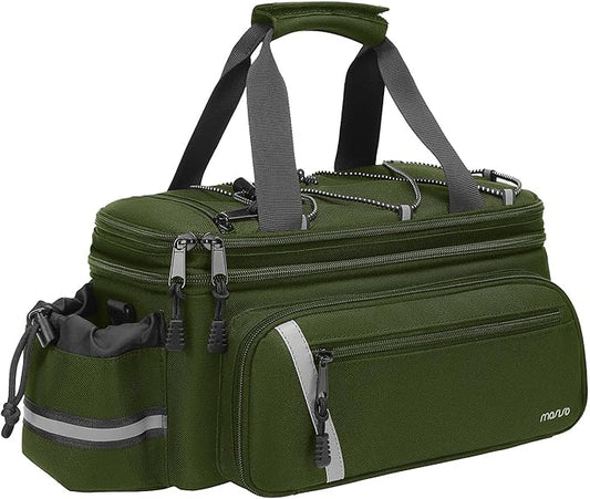 MOSISO Bike Rack Bag with Rain Cover, Bike Trunk Cooler Handag Insulated Bicycle Rear Seat Pouch with 2 Side Foldable Panniers, 8L Cycling Backseat Storage Cargo Saddle Shoulder Bag, Army Green