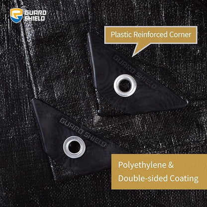GUARD SHIELD Tarps Heavy Duty Waterproof 10x12 Feet Black Poly Tarp Cover Outdoor Thick UV Resistant Tarpaulin with Grommets 10mil (2-Pack)