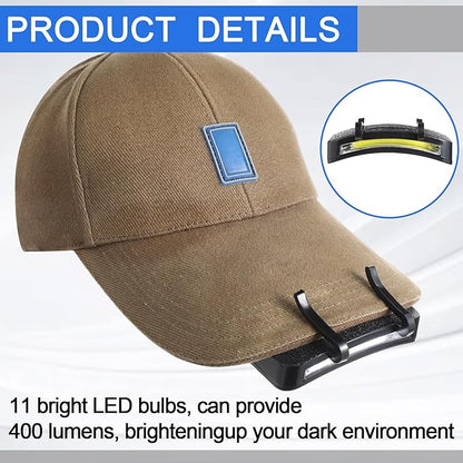 Mudder 4 Pcs Hat Light Clip Cob Cap Lights Clip on Hat Headlamp Battery Powered Cap Brim Lamp Black Waterproof Ultra Bright Headgear Flashlight for Hunting Camping Fishing Hiking