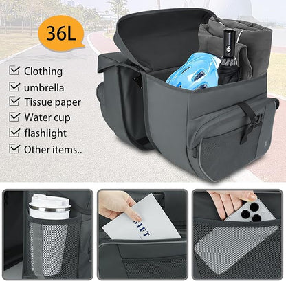 Waterproof Double Panniers Bag - 36L Saddle Bags for Rear Rack Bicycles with Safety Reflective Strips, Bicycle Commuting Pannier Fit Most Bicycle Rack with Rain Cover (With Rain Cover, Grey, 36L)