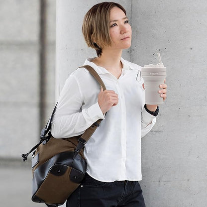 HANARA Collapsible Cup with Reusable Straw – 18 Oz (550 Ml), Portable Travel Mug, BPA-Free, Leak-Proof, Microwave & Dishwasher Safe, Multi-Purpose for Hot & Cold Drinks – Pink