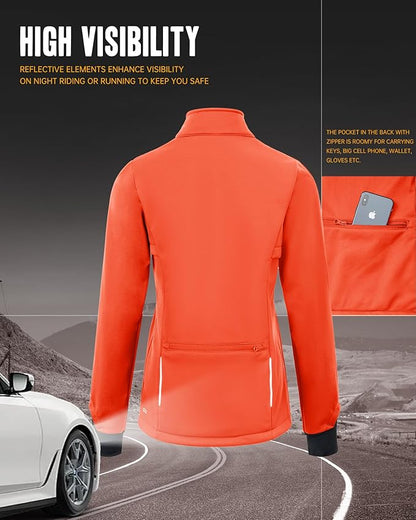 33,000ft Women's Waterproof Fleece Running Jacket Zip Up Athletic Winter Cold Weather Workout Cycling Track Jackets