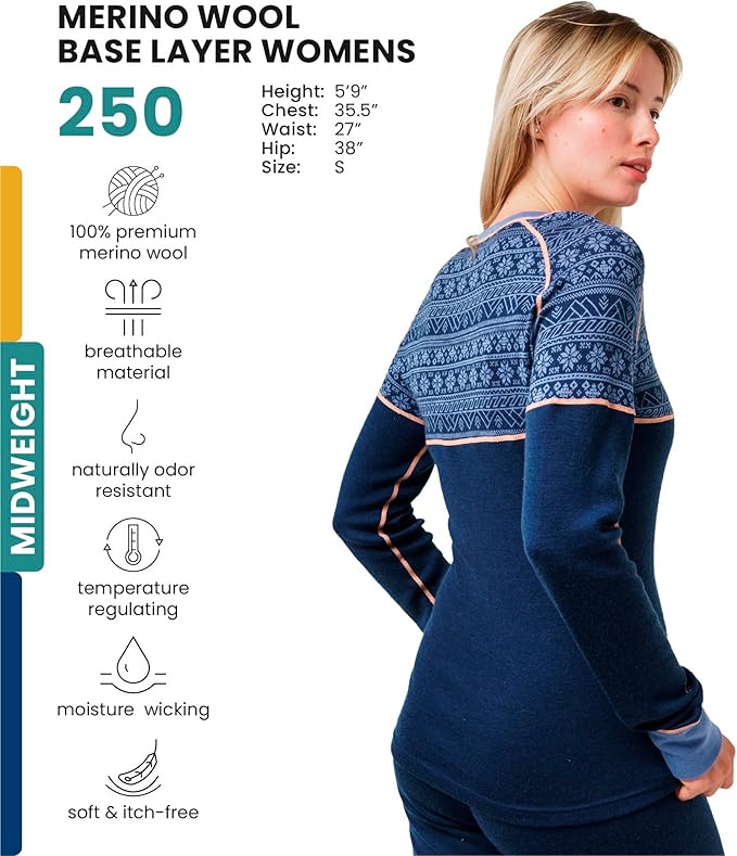 Merino.tech Merino Wool Base Layer Women - 100% Merino Wool Heavyweight, Midweight, Lite Long Sleeve Thermal Shirt and Socks