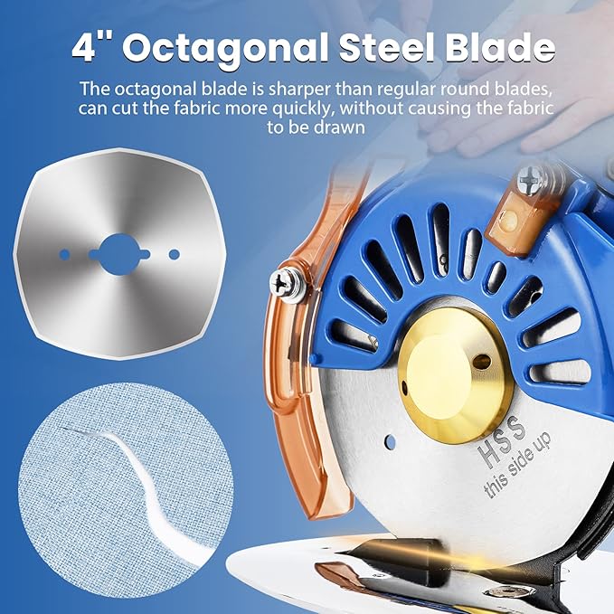 BAOSHISHAN Electric Fabric Rotary Cutter Heavy Duty Speed Adjustable Fabric Scissors Round Blade Cutting Machine for Multilayer Fabric Leather Cloth Carpet (100mm Plug-in Purple)