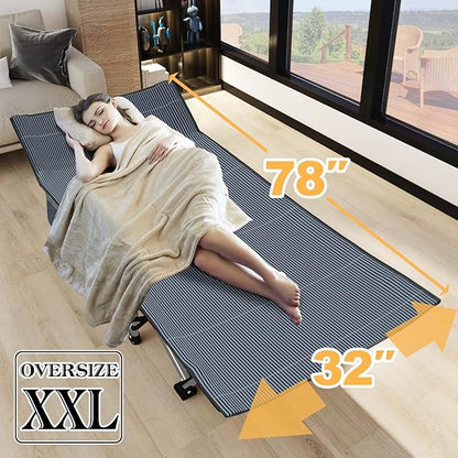 LILYPELLE Folding Camping Cot, Extra Wide Heavy Duty Sleeping Cots with Carry Bag, Double Layer Oxford Portable Travel Camp Cots for Home, Office Nap and Outdoor Beach
