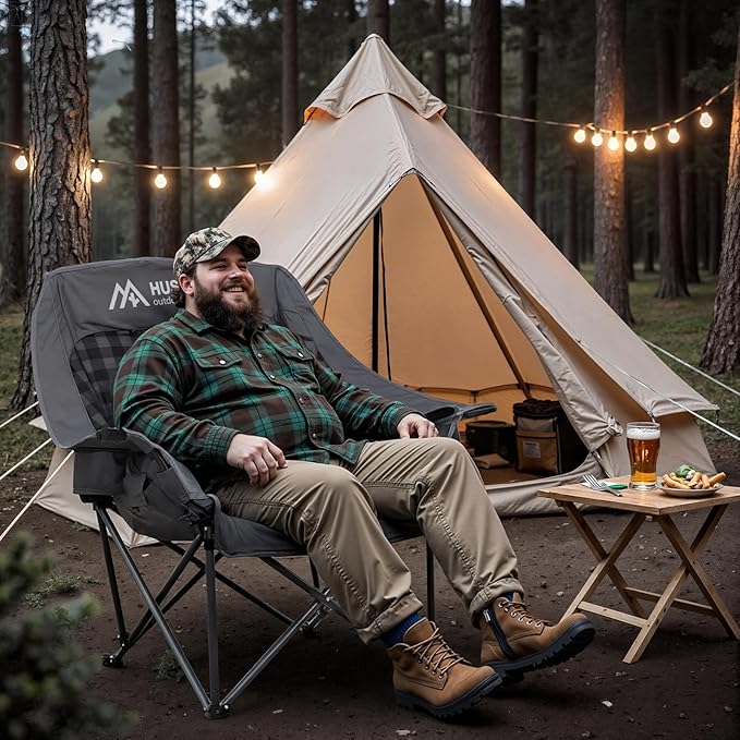 Oversized Heated Camping Chair Fully Thick Padded Camping Chair for Adults 3 Levels Adjustable Portable Heated Camp Chair for Outdoor Use (Battery Not Included)