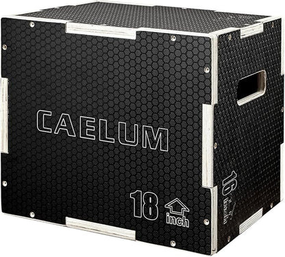 CAELUM 3-in-1 Wood Plyo Box - Non-Slip Plyometric Jump Box for Home & Gym, 400lbs Bearing Fitness Launch Box for Jumping Squats Step-ups Strength Training