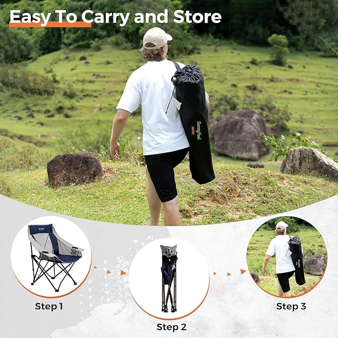 SUNNYFEEL Lightweight Oversized Camping Chairs for Adults Portable Folding Chair with Side Pockets & Cup Holde for Beach,Fishing,Trip,Picnic,Lawn,Concert Outdoor, Carry Bag Included