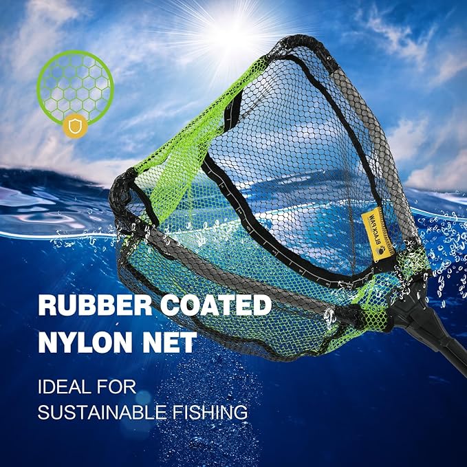 Black Paw Floating Fishing Net Foldable Telescopic Fish Landing Net with Built in Length Scale Rubber Coated for Kayak, Fly, Trout