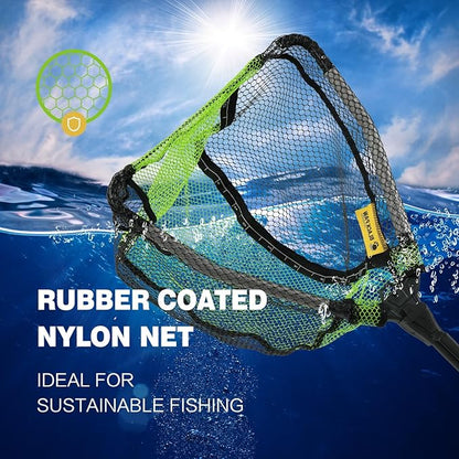 Black Paw Floating Fishing Net Foldable Telescopic Fish Landing Net with Built in Length Scale Rubber Coated for Kayak, Fly, Trout