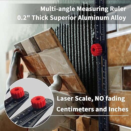 WiseWater 16 Sided Multi Angle Measuring Ruler, Universal Aluminum Alloy Angle Finder Template for Tile Measurement, Carpenters, Craftsman, DIY, Woodworking Tool