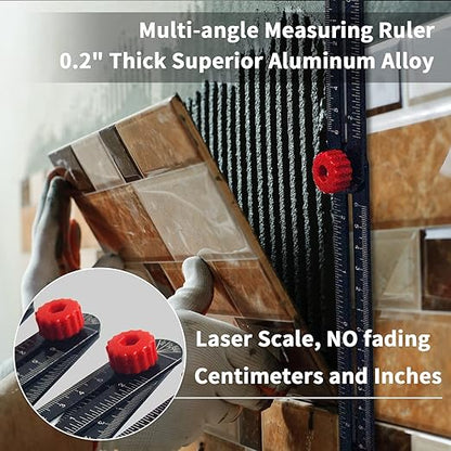 WiseWater 16 Sided Multi Angle Measuring Ruler, Universal Aluminum Alloy Angle Finder Template for Tile Measurement, Carpenters, Craftsman, DIY, Woodworking Tool