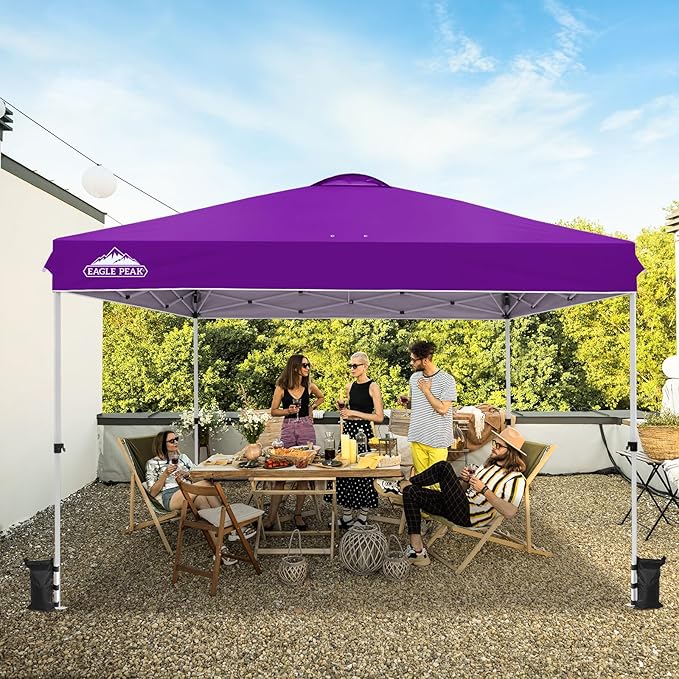 EAGLE PEAK Pop Up Canopy Tent with Wheeled Carry Bag, 8 Stakes, 4 Ropes, 4 Weight Bags, Easy Set Up Tent Canopy, 12x12 ft, 144sqft of Shade, Purple