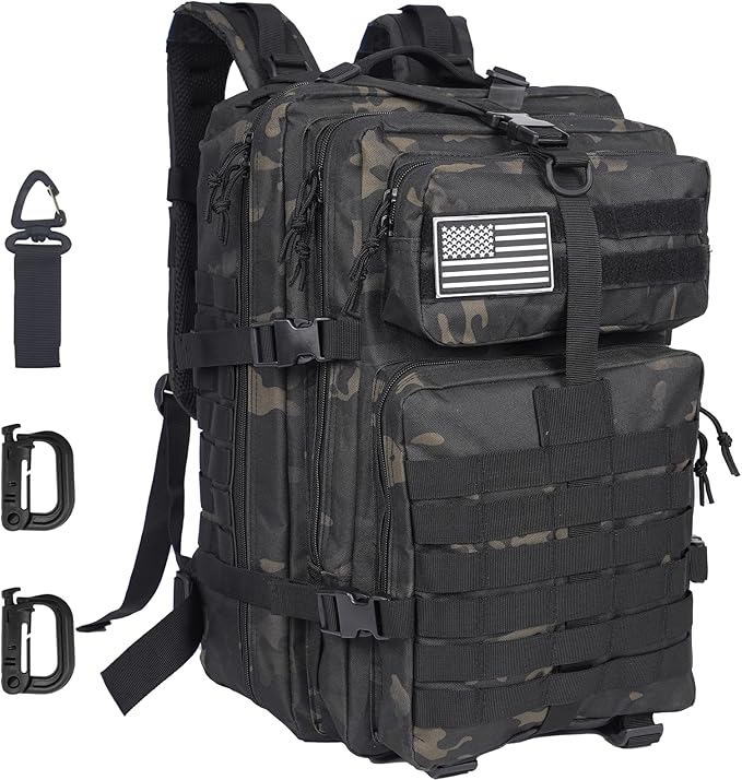 50L Large Military Tactical Backpack Molle Army Assault Pack for Travel Camping Hiking Fishing Backpack for men (black camo)