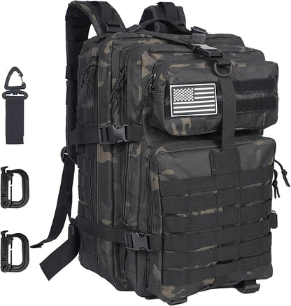 50L Large Military Tactical Backpack Molle Army Assault Pack for Travel Camping Hiking Fishing Backpack for men (black camo)