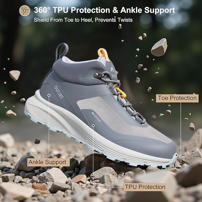 Men's Waterproof Hiking Boots Lightweight Comfortable Breathable Outdoor All-Terrain Trekking Ankle Boots