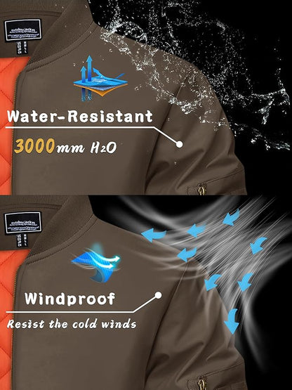 KEFITEVD Men's Jacket Casual Windproof Bomber Jackets Full Zip Windbreaker Warm Winter Padded Coats