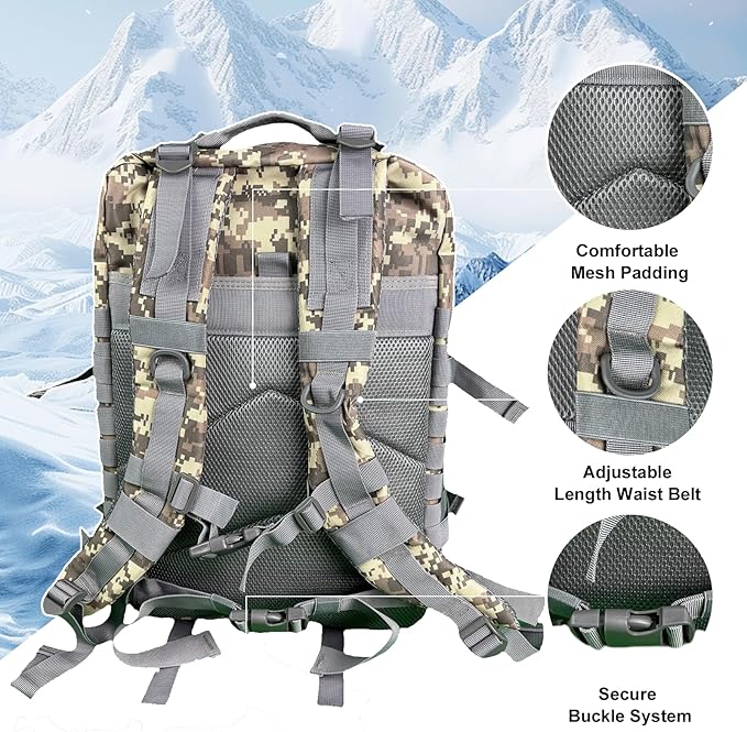 50L Large Military Tactical Backpack Molle Army Assault Pack for Travel Camping Hiking Fishing Backpack for men (ACU camo)